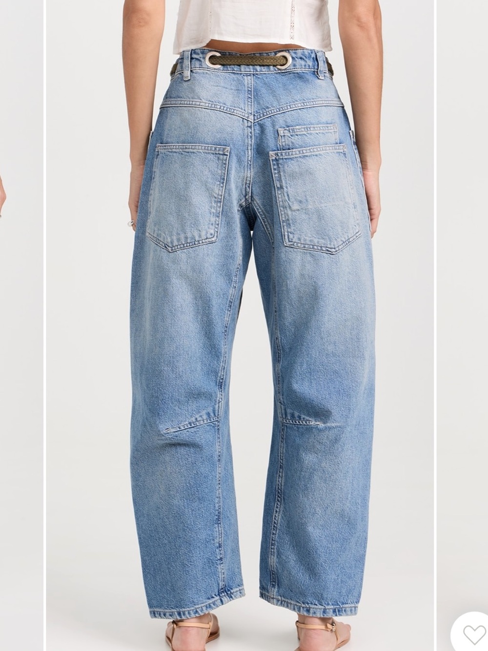 Free People Jeans Moxie Barrel Leg Distressed Green Belted in Truest Blue - Picture 6 of 10